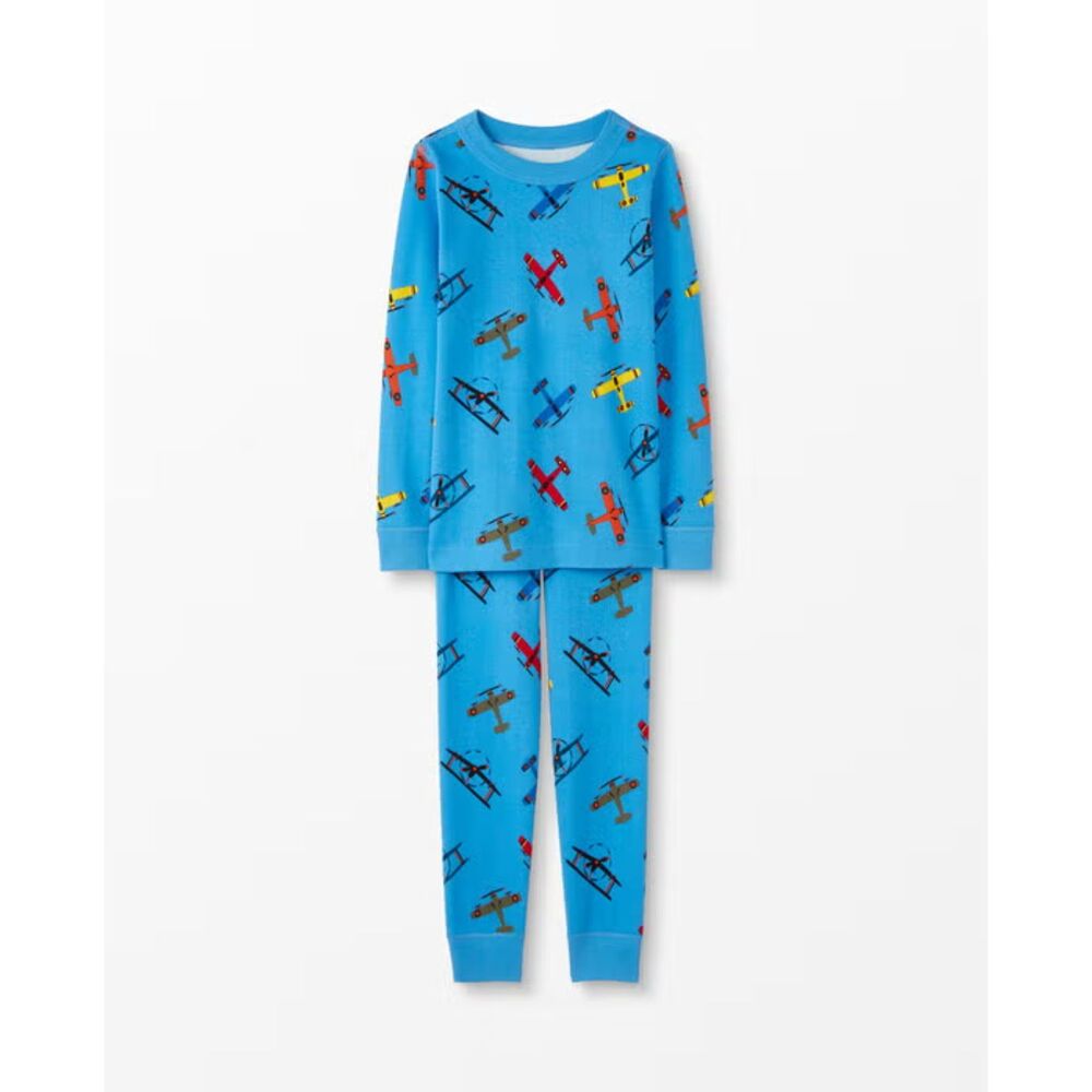 Boys 6-7 Hanna Andersson Cotton Long John Pajamas Organic Flying High Airplane